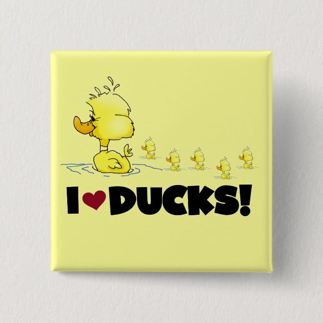I Love Ducks Tshirts and Gifts 2 Inch Square Button (Front)