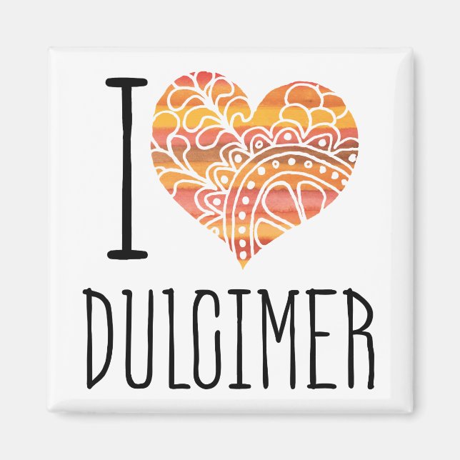 I Love Dulcimer Orange Mandala Heart Magnet (Front)