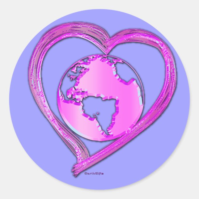 I LOVE EARTH (Pink) Series Classic Round Sticker (Front)
