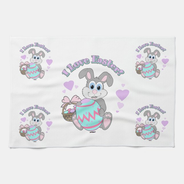 I Love Easter! Easter Bunny Kitchen Towel (Horizontal)