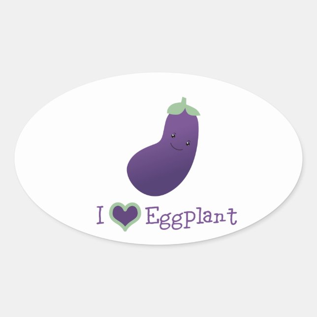 I love Eggplant Oval Sticker (Front)