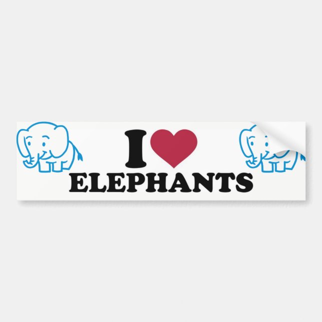 I Love Elephants Bumper Sticker (Front)