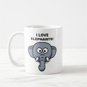 I LOVE ELEPHANTS CARTOON COFFEE MUG