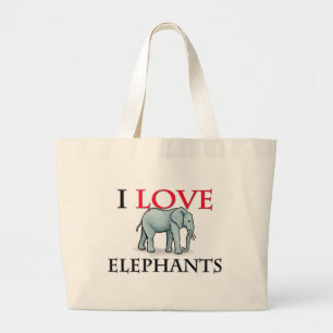 I Love Elephants Large Tote Bag