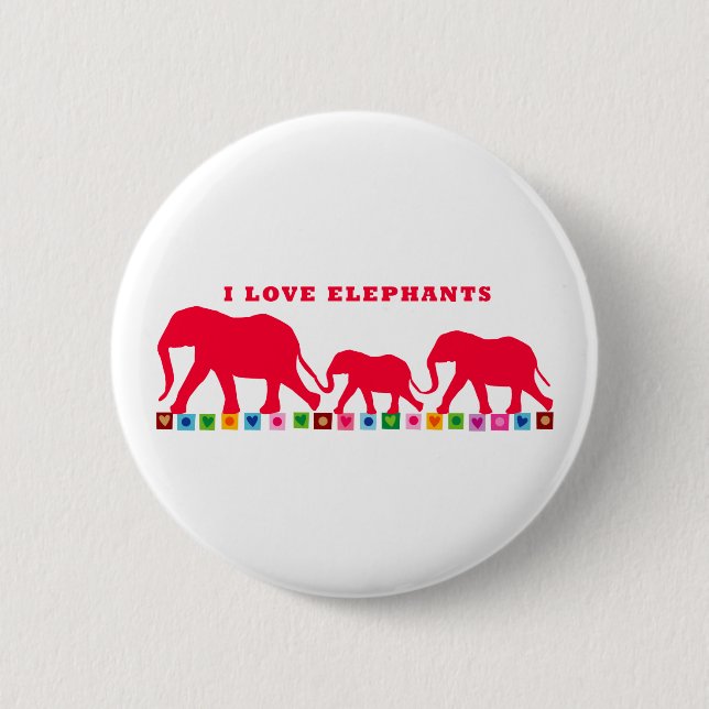 I Love Elephants (Red) 2 Inch Round Button (Front)