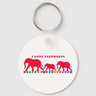 I Love Elephants (Red) Keychain