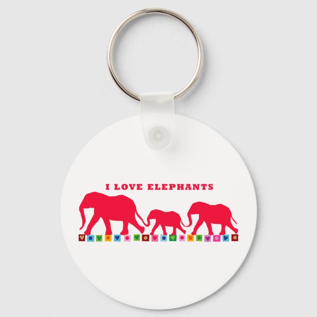 I Love Elephants (Red) Keychain (Front)