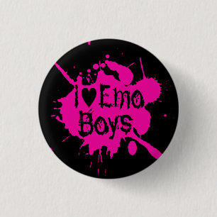 "I Love Emo Boys" Pink Paint Splatter 1 Inch Round Button