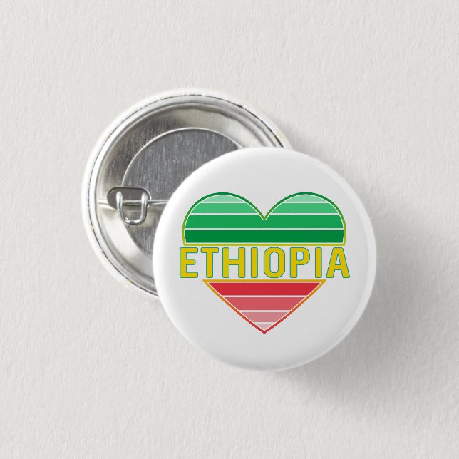 I Love Ethiopia, Ethiopian Heart 1 Inch Round Button (Front & Back)