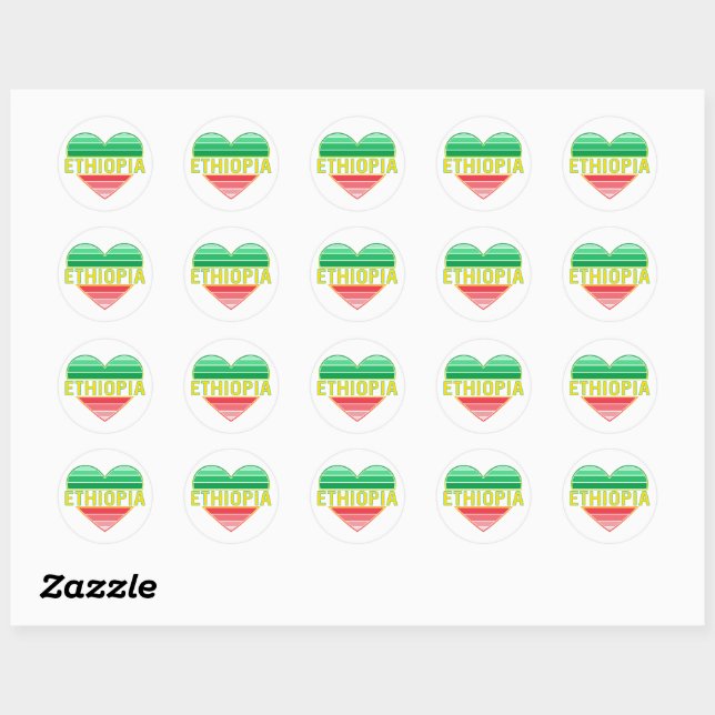 I Love Ethiopia, Ethiopian Heart Classic Round Sticker (Sheet)