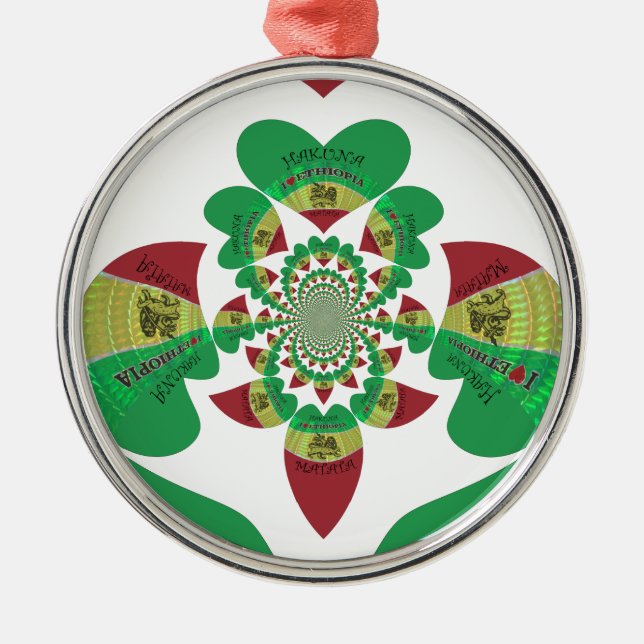 I love Ethiopia Lovely Hearts Colours Metal Ornament (Front)
