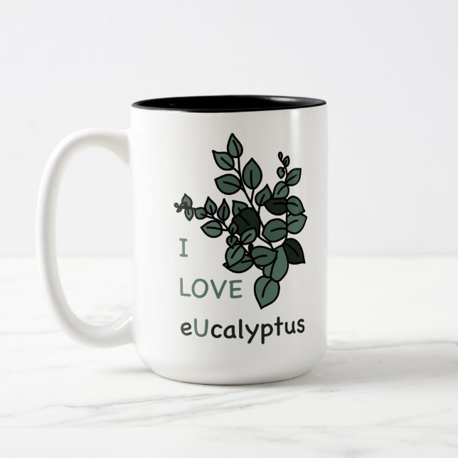 I LOVE eUcalyptus Two-Tone Coffee Mug (Left)