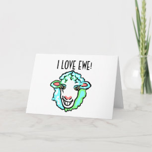 I Love Ewe Aquamarine Sheep Holiday Card