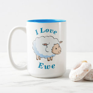"I Love Ewe" Cute Little Lamb Blue & White Two-Tone Coffee Mug