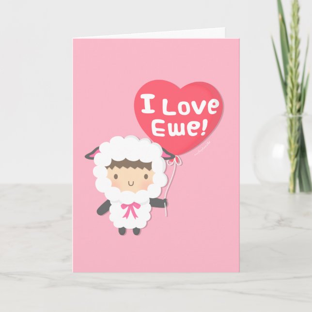 I Love Ewe Cute Sheep Pun Humor Holiday Card (Front)