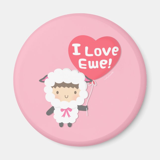I Love Ewe Cute Sheep Pun Humour Magnet (Front)