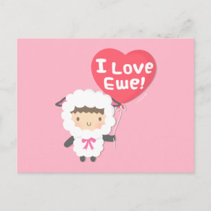 I Love Ewe Cute Sheep Pun Humour Postcard