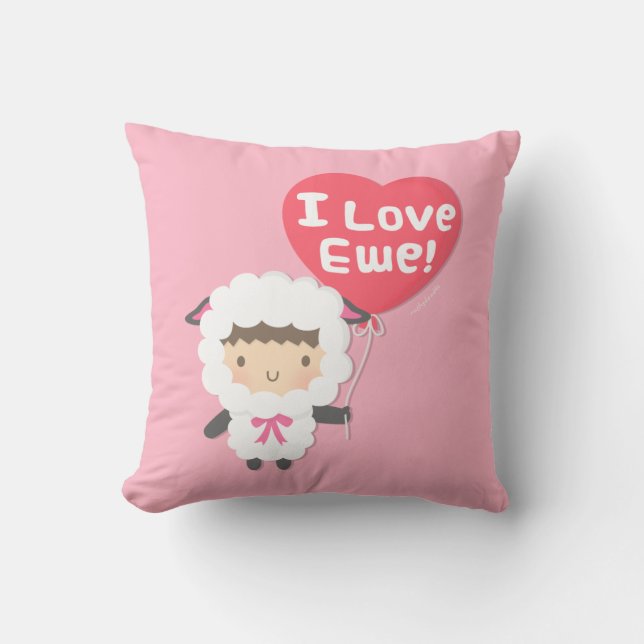 I Love Ewe Cute Sheep Room Decor Pink Throw Pillow (Front)