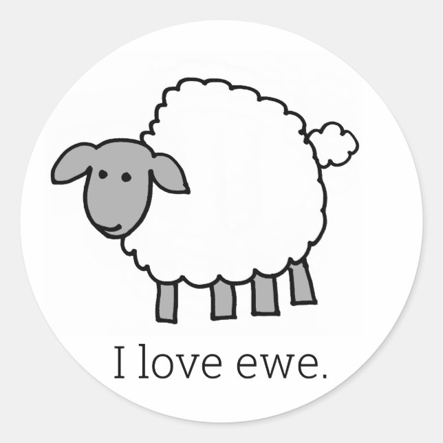 I Love Ewe Sheep Sticker rond (Devant)