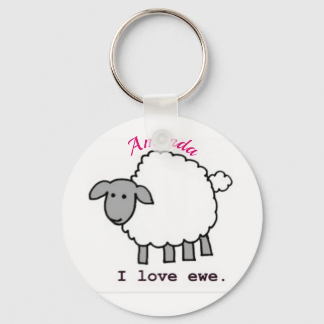 I Love Ewe You Key Chain Cute Custom Sheep (Front)