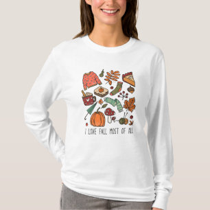I Love Fall Autumn Leaves Pumpkins T-Shirt