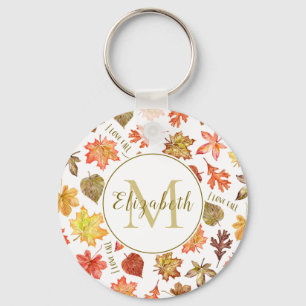 "I love fall" colourful autumn leaves personalized Keychain