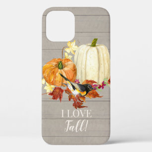 I Love Fall Leaf Bird Pumpkins w Rustic Grey Wood iPhone 12 Case