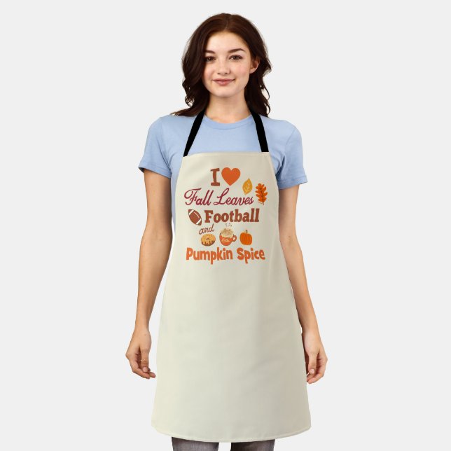 I Love Fall Leaves Football and Pumpkin Spice. Apron (Worn)