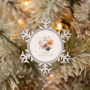 I Love Fall Most Of All Leaves Foliage Snowflake Pewter Christmas Ornament