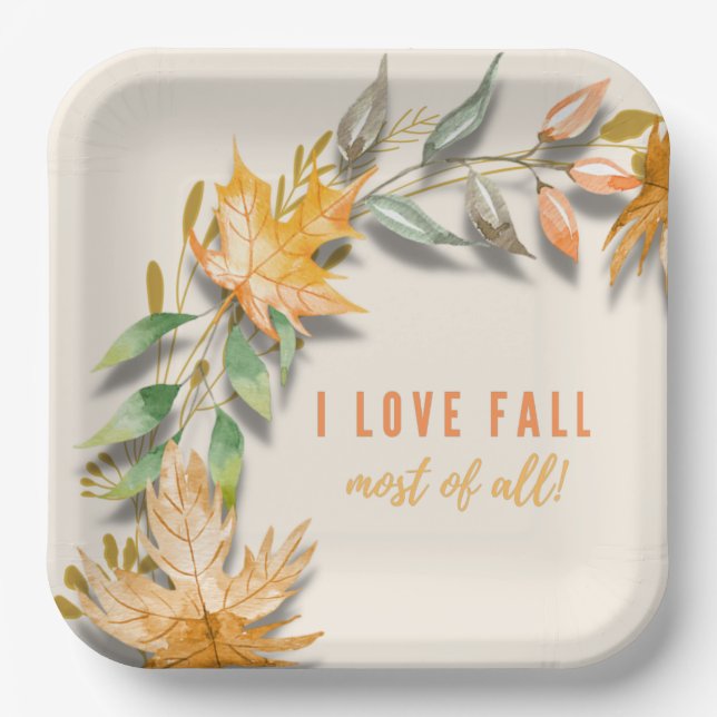 I Love Fall Most of All Paper Plate (Front)