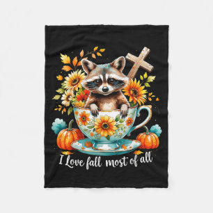 I Love Fall Most Of All Raccoon Autumn Gift  Fleece Blanket
