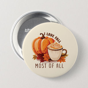 I Love Fall - Pumpkin and Pumpkin Spice Latte 3 Inch Round Button