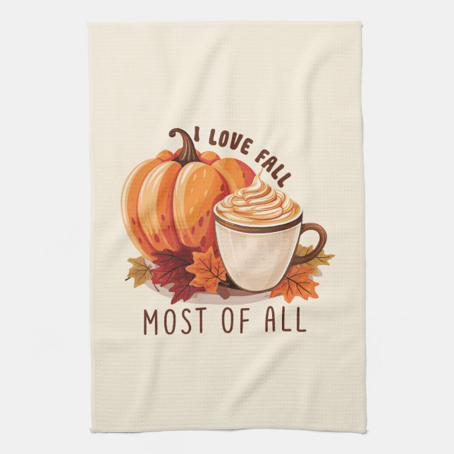 I Love Fall - Pumpkin and Pumpkin Spice Latte Kitchen Towel (Vertical)