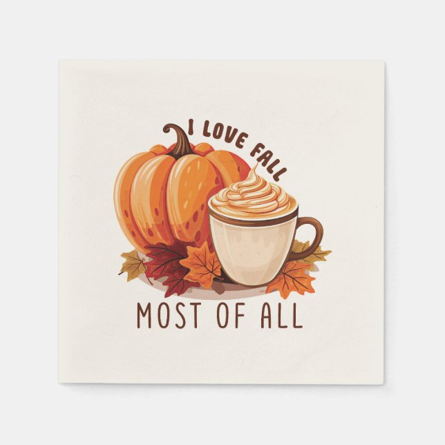 I Love Fall - Pumpkin and Pumpkin Spice Latte Napkin (Front)