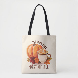 I Love Fall - Pumpkin and Pumpkin Spice Latte Tote Bag