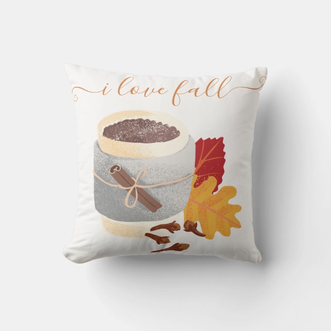 I Love Fall Pumpkin latte Country Thanksgiving Throw Pillow (Front)