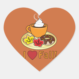 I Love Fall with Coffee and Cookies Heart Sticker