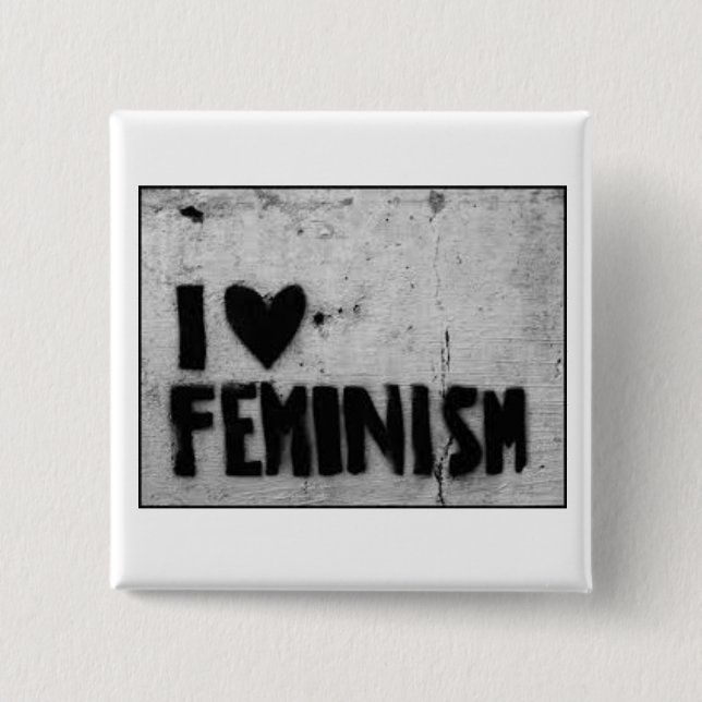 I love feminism 2 inch square button (Front)