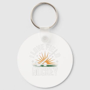 I Love Field Hockey Sunburst Sporting Spirit  Keychain