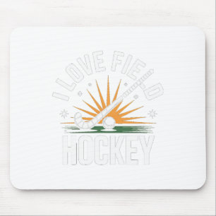 I Love Field Hockey Sunburst Sporting Spirit Mouse Pad