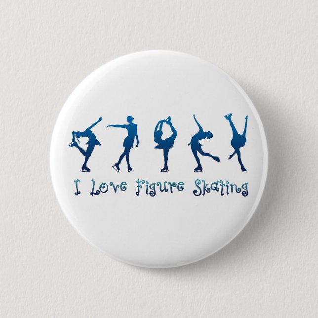 I love figure skating- blue 2 inch round button (Front)