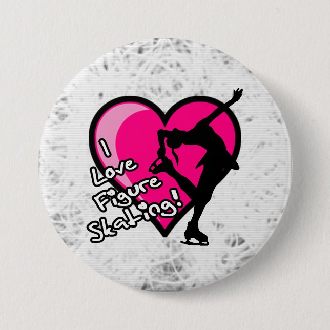 I love figure skating button, on ice 3 inch round button (Front)