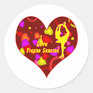 I Love Figure Skating Retro Design Heart Classic Round Sticker