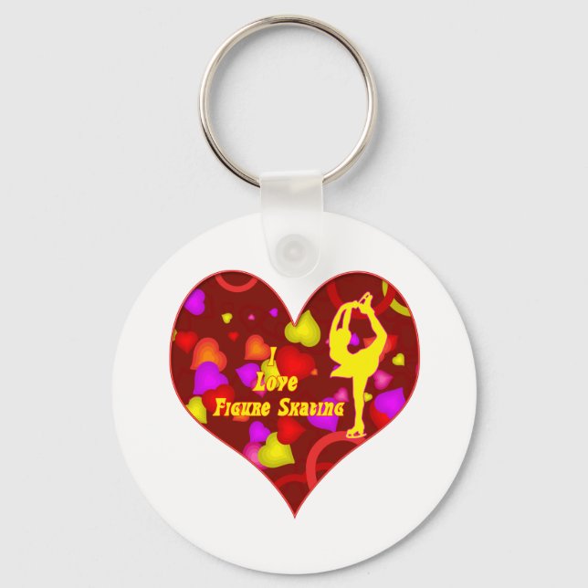 I Love Figure Skating Retro Design Heart Keychain (Front)