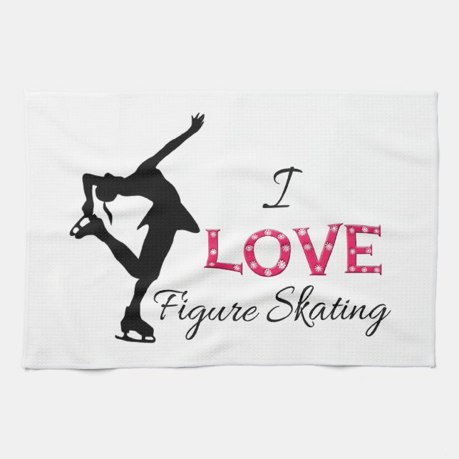 I LOVE Figure Skating, Snowflakes & Skater Kitchen Towel (Horizontal)
