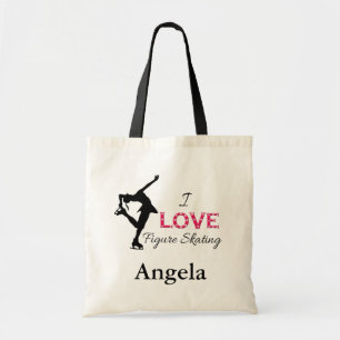I LOVE Figure Skating, Snowflakes, Skater Tote Bag