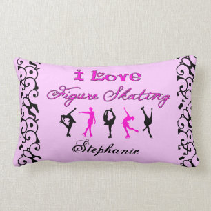 I Love Figure Skating w/ skaters (Pink) Lumbar Pillow