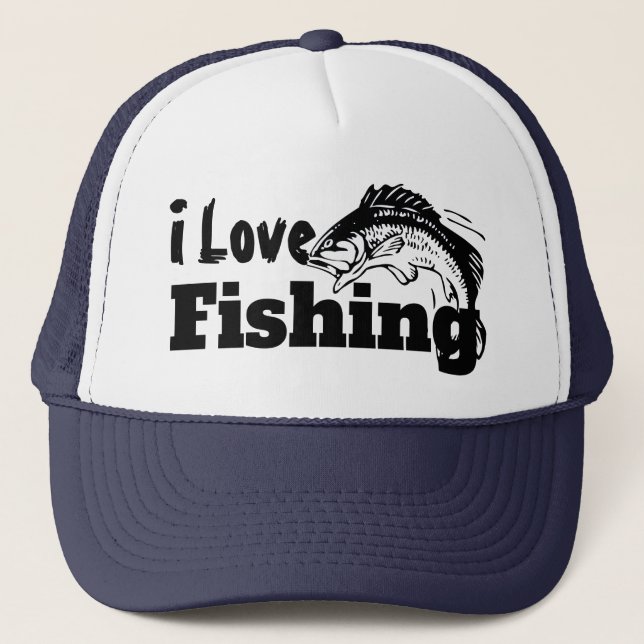 I Love Fishing bw Trucker Hat (Front)