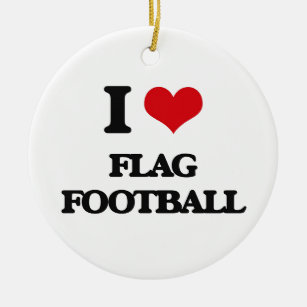 I love Flag Football Ceramic Ornament