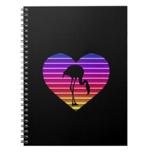I Love Flamingos 80s Retro Heart Sunset Notebook